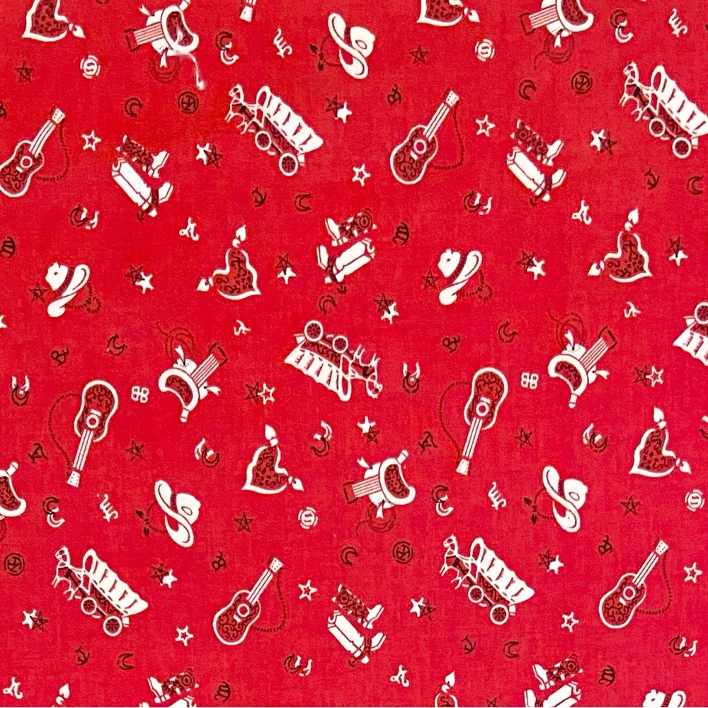 Fabric / Material - Red wagons, guitars, hat, saddles - 1970’s? - Cotton - VGVC